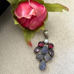 Kyanite, amethyst, rubelite pendant